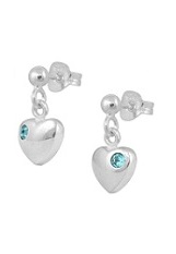 beautiful little heart March birthstone dangling baby earrings